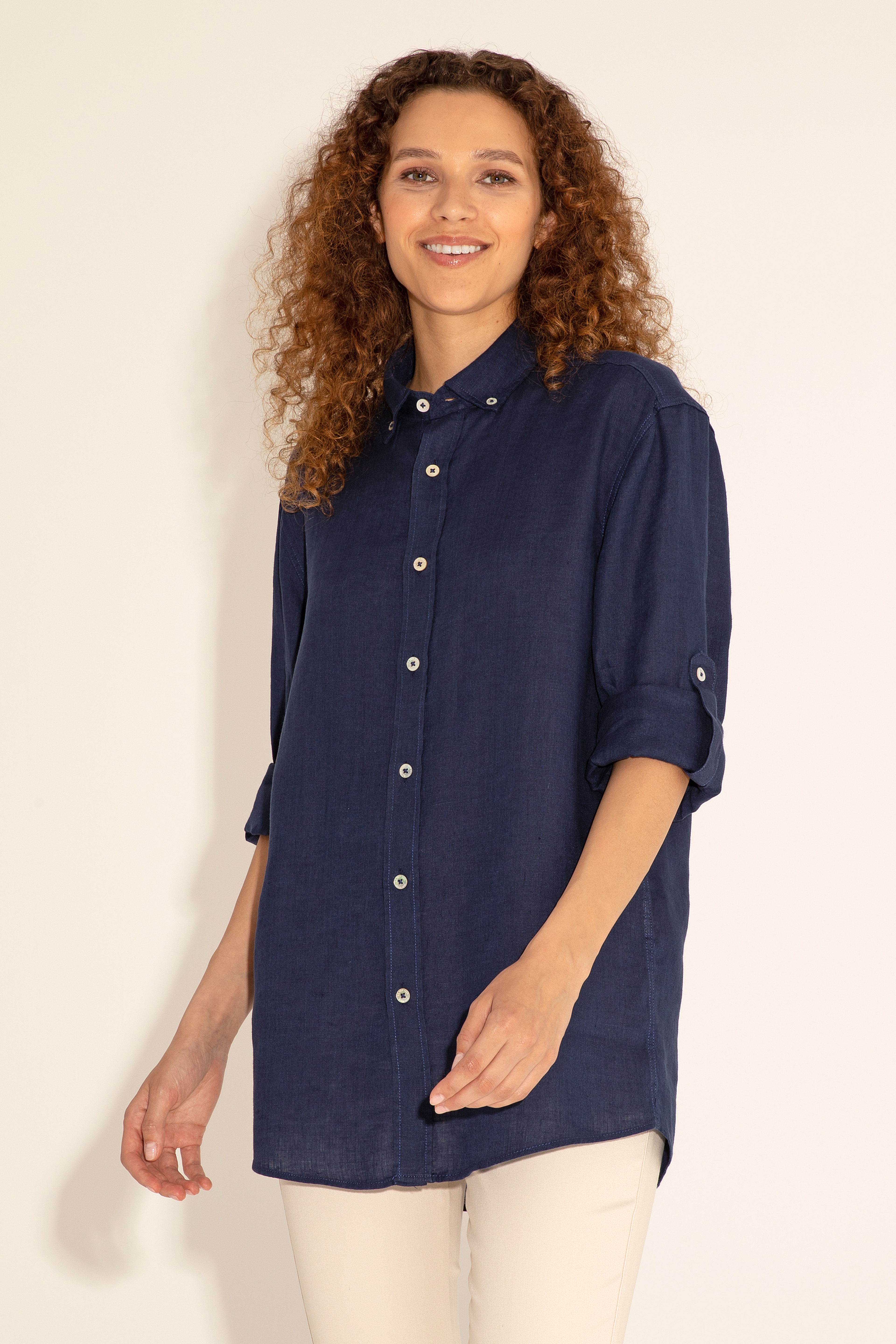 Lacivert Unisex Keten Gömlek