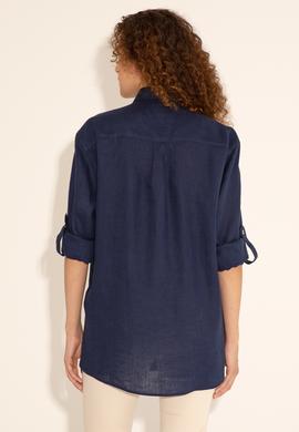 Lacivert Unisex Keten Gömlek - 50284324019