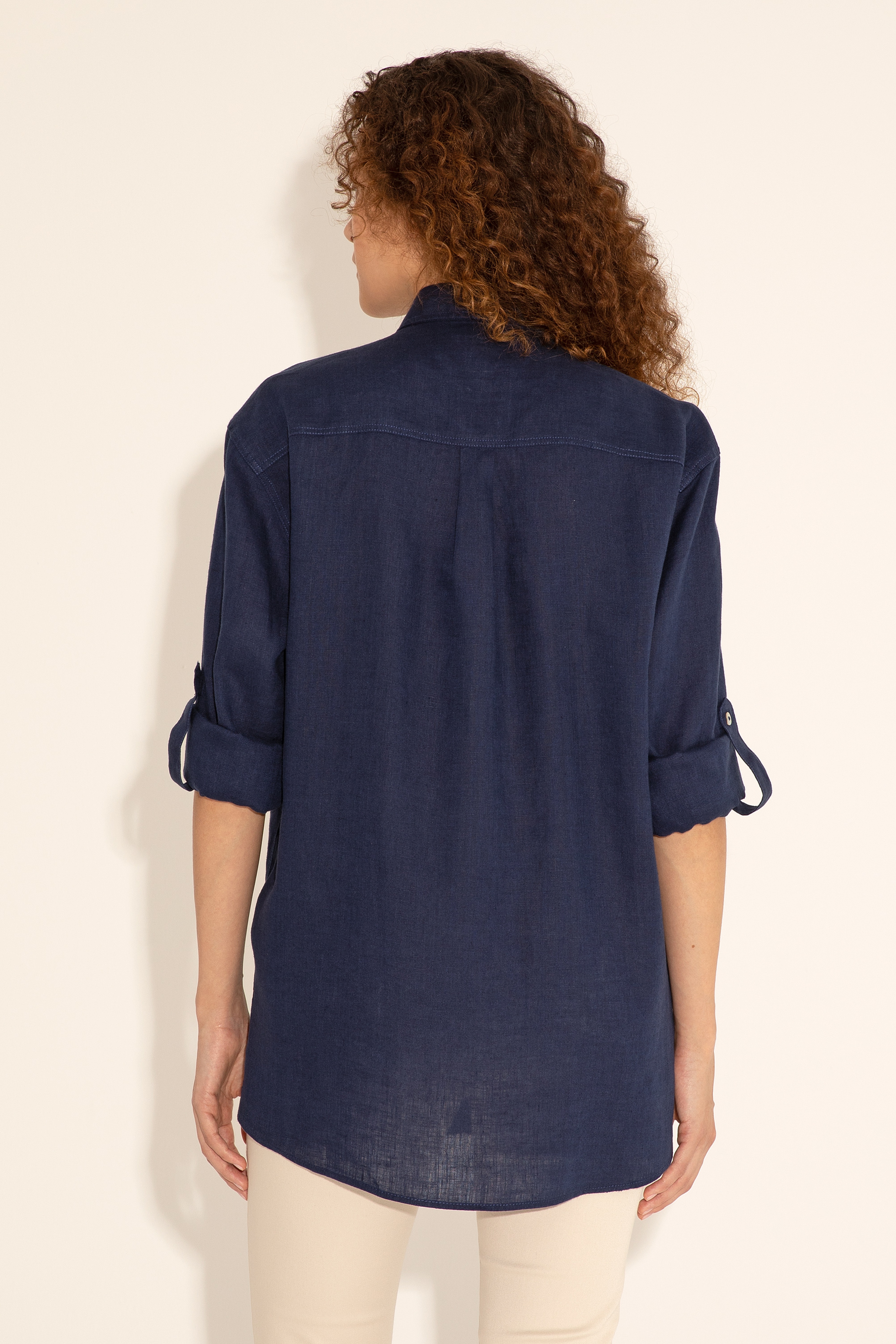 Lacivert Unisex Keten Gömlek - Image 4