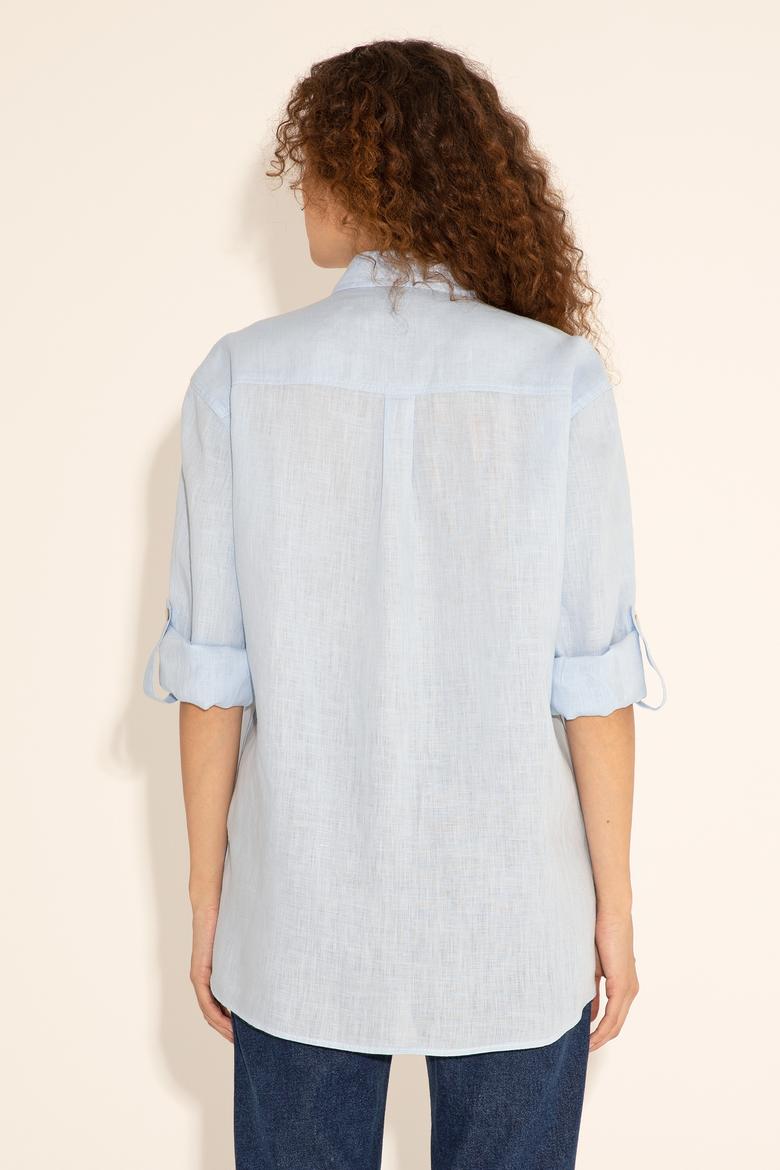 Açık Mavi Unisex Keten Gömlek - 50284324005