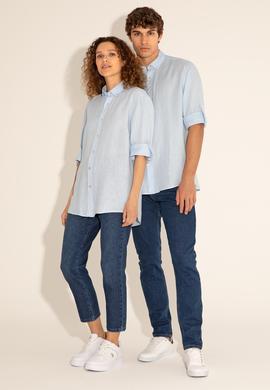 Açık Mavi Unisex Keten Gömlek - 50284324005