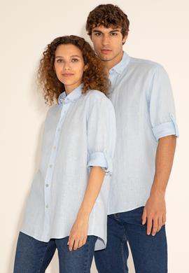 Açık Mavi Unisex Keten Gömlek - 50284324005