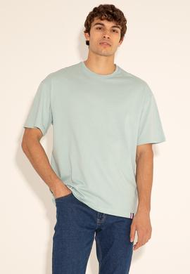 Erkek Comfort Fit Bisiklet Yaka Su Yeşili Tişört - 50294216039