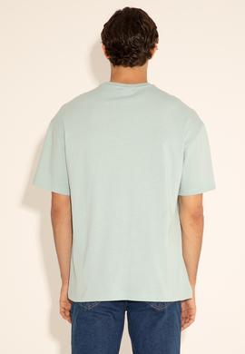 Erkek Comfort Fit Bisiklet Yaka Su Yeşili Tişört - 50294216039