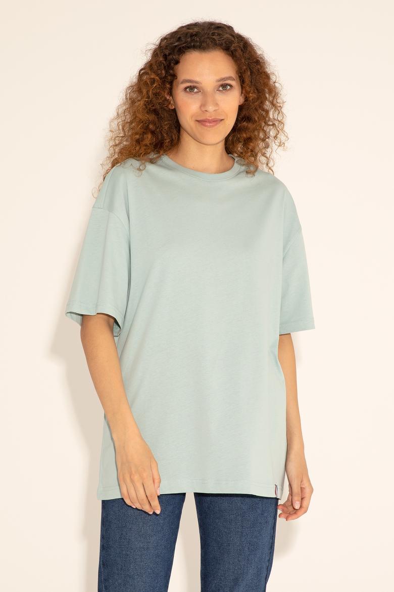 Erkek Comfort Fit Bisiklet Yaka Su Yeşili Tişört - 50294216039