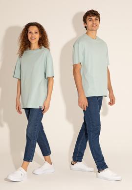 Erkek Comfort Fit Bisiklet Yaka Su Yeşili Tişört - 50294216039