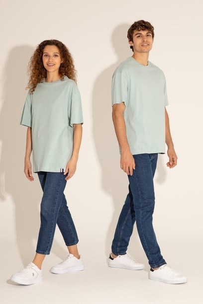 Erkek Comfort Fit Bisiklet Yaka Su Yeşili Tişört