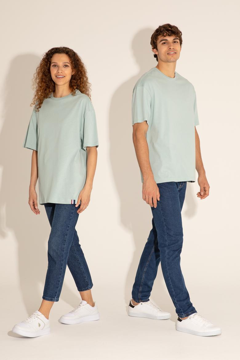 Erkek Comfort Fit Bisiklet Yaka Su Yeşili Tişört