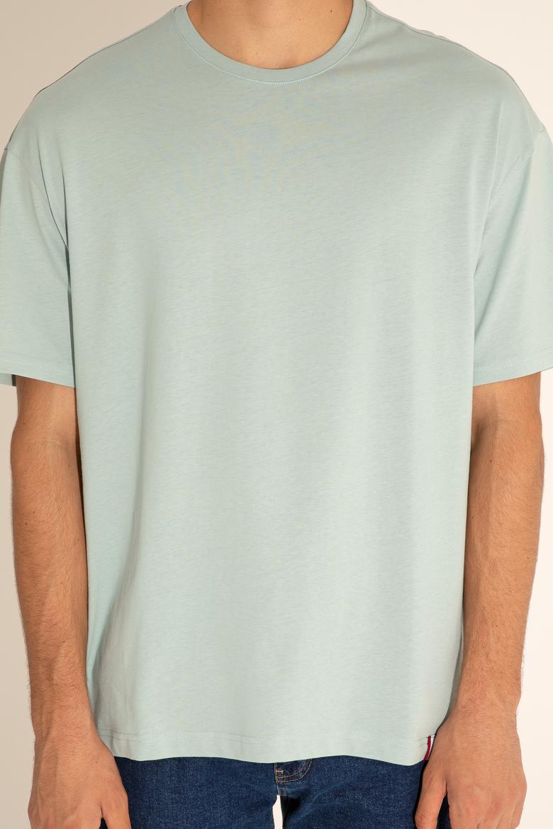 Erkek Comfort Fit Bisiklet Yaka Su Yeşili Tişört - 50294216039