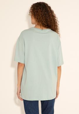 Erkek Comfort Fit Bisiklet Yaka Su Yeşili Tişört - 50294216039