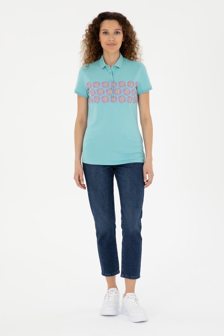 Kadın Mint Polo Yaka Tişört - 50282887005