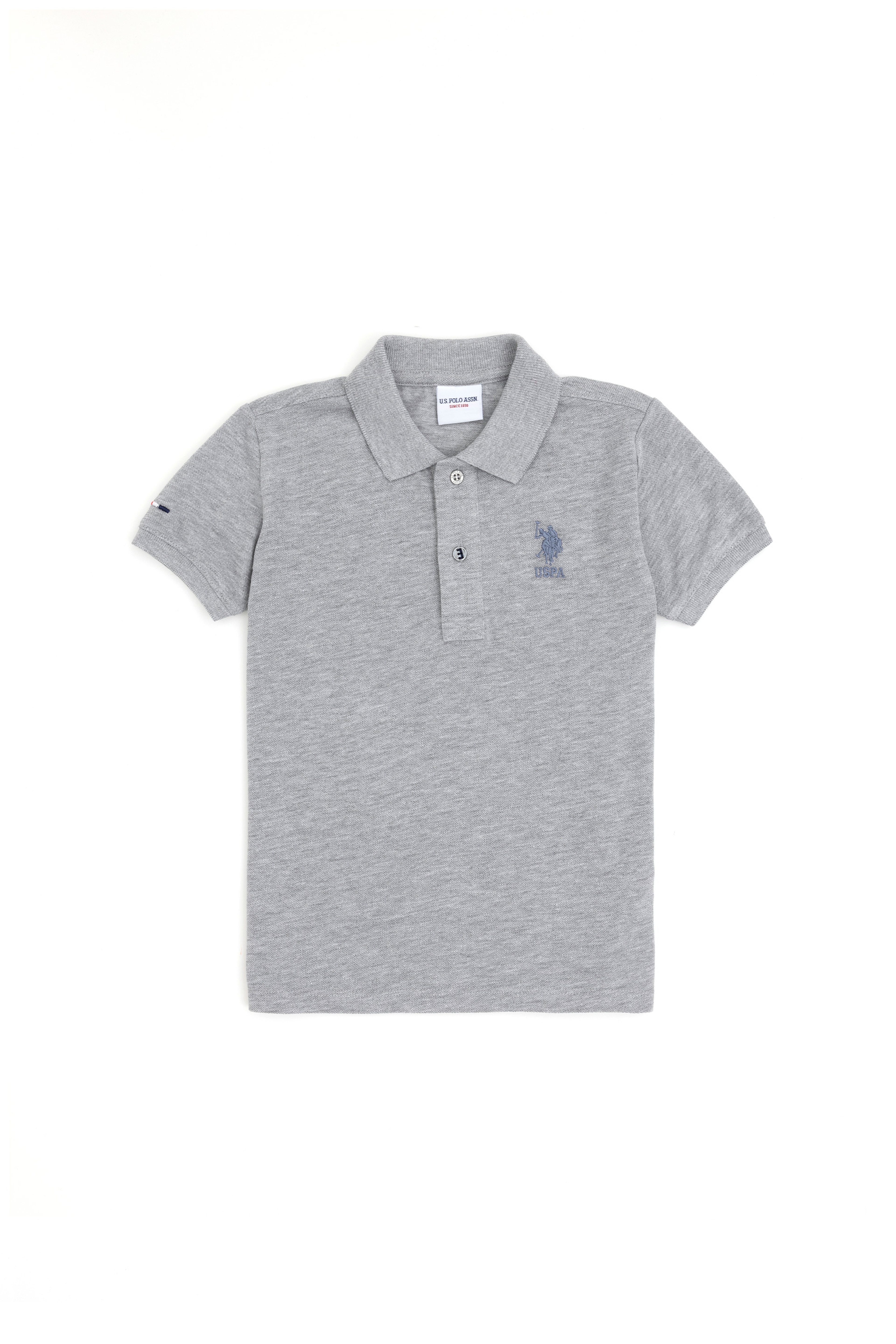 Erkek Çocuk Gri Melanj Basic Polo Yaka Tişört - Image 1