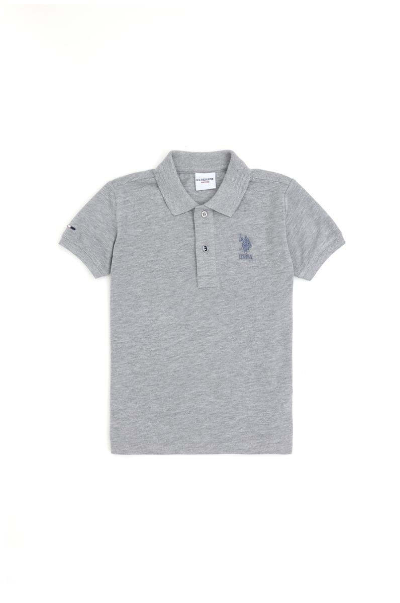 Erkek Çocuk Gri Melanj Basic Polo Yaka Tişört