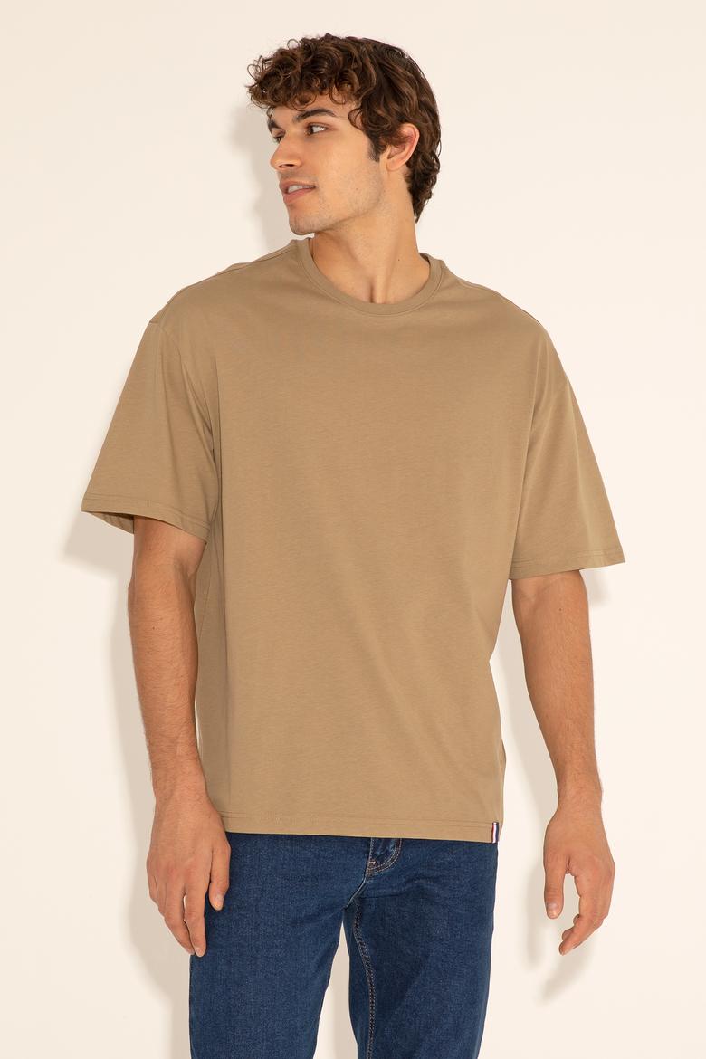 Erkek Comfort Fit Bisiklet Yaka Haki Tişört - 50294216059