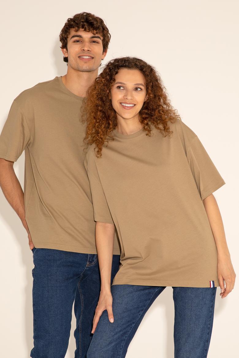 Erkek Comfort Fit Bisiklet Yaka Haki Tişört - 50294216059