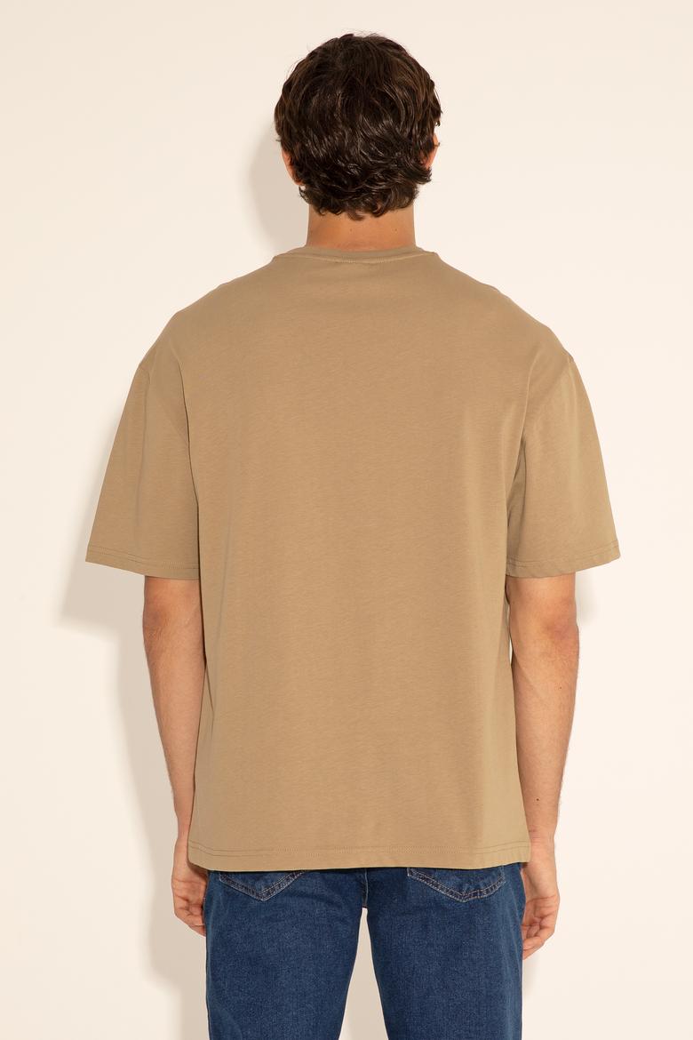 Erkek Comfort Fit Bisiklet Yaka Haki Tişört - 50294216059