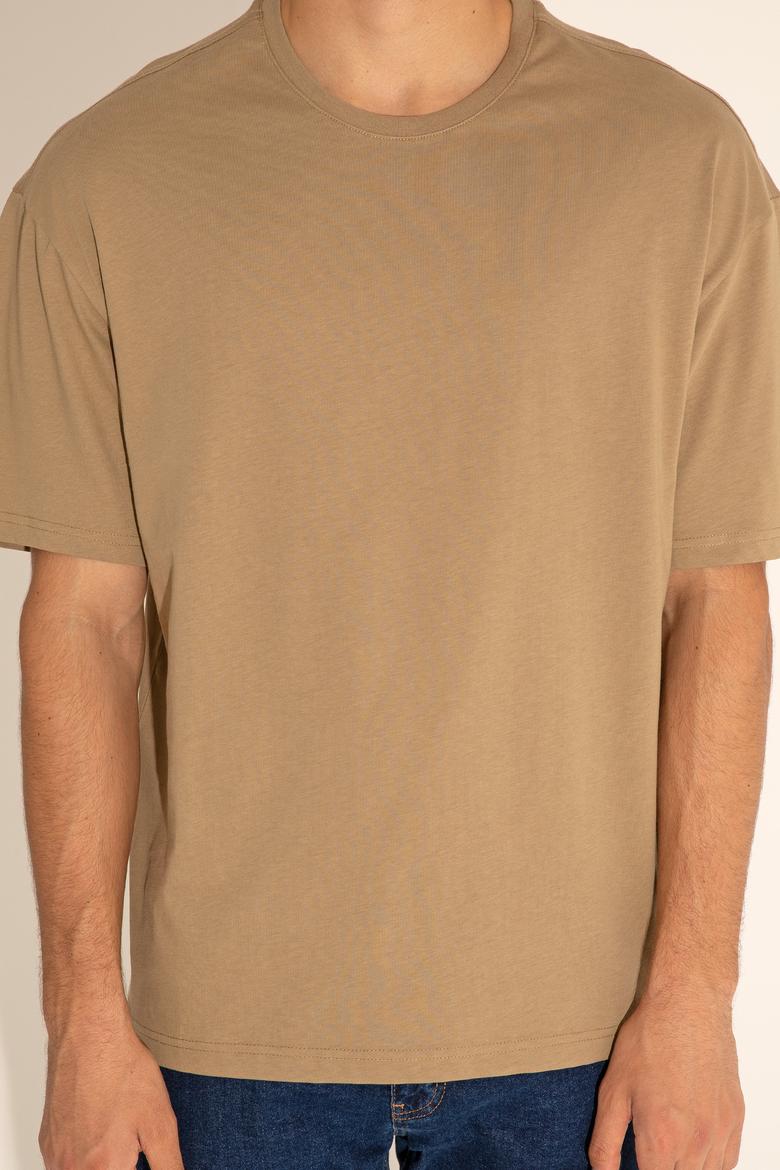 Erkek Comfort Fit Bisiklet Yaka Haki Tişört - 50294216059