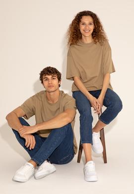 Erkek Comfort Fit Bisiklet Yaka Haki Tişört - 50294216059