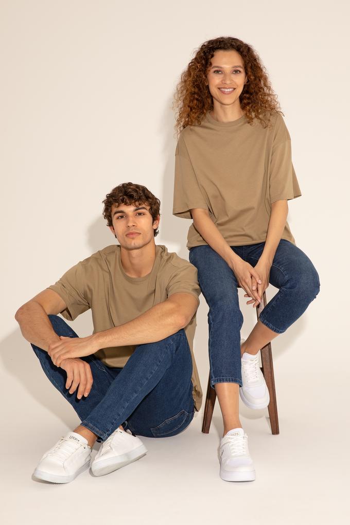 Erkek Comfort Fit Bisiklet Yaka Haki Tişört