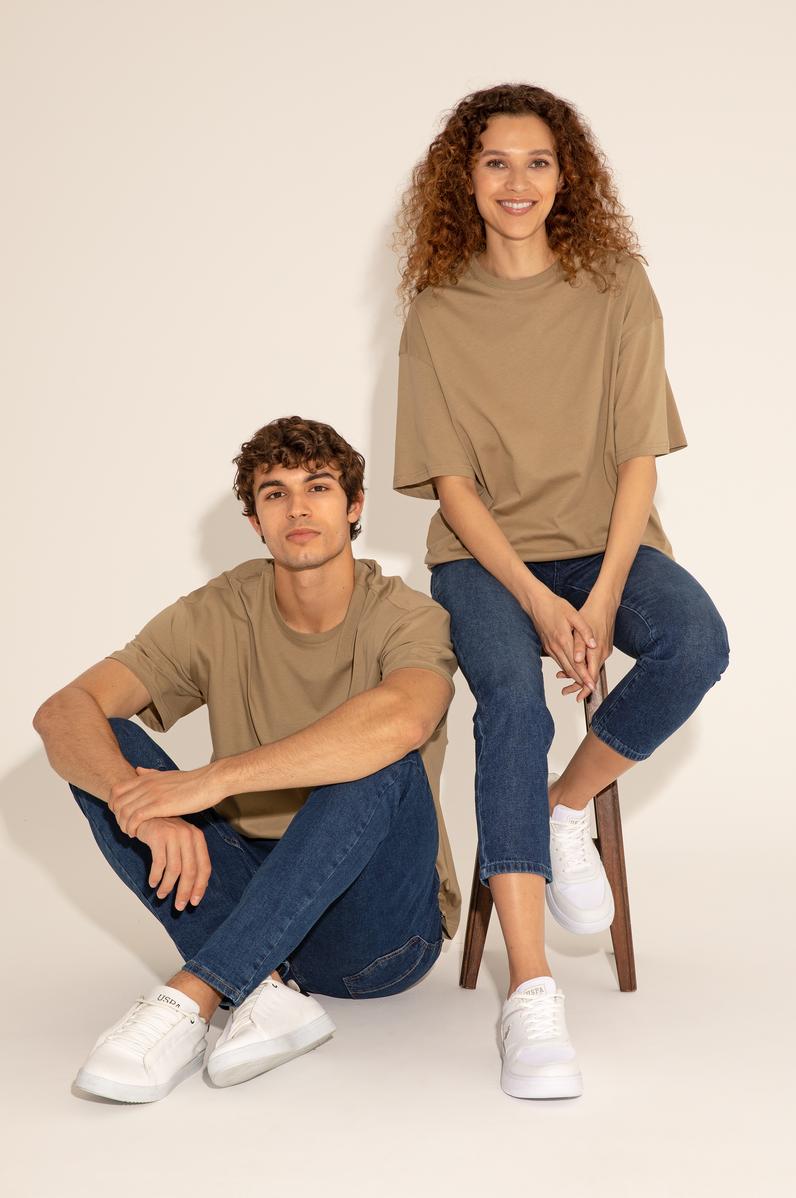 Erkek Comfort Fit Bisiklet Yaka Haki Tişört