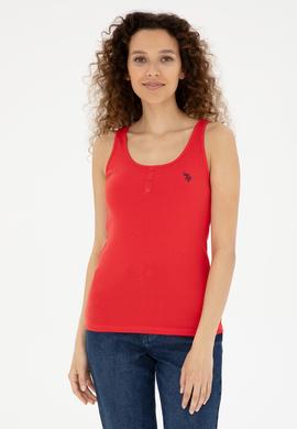 Kadın Kırmızı Kolsuz Bisiklet Yaka Basic Tişört - 50280059033