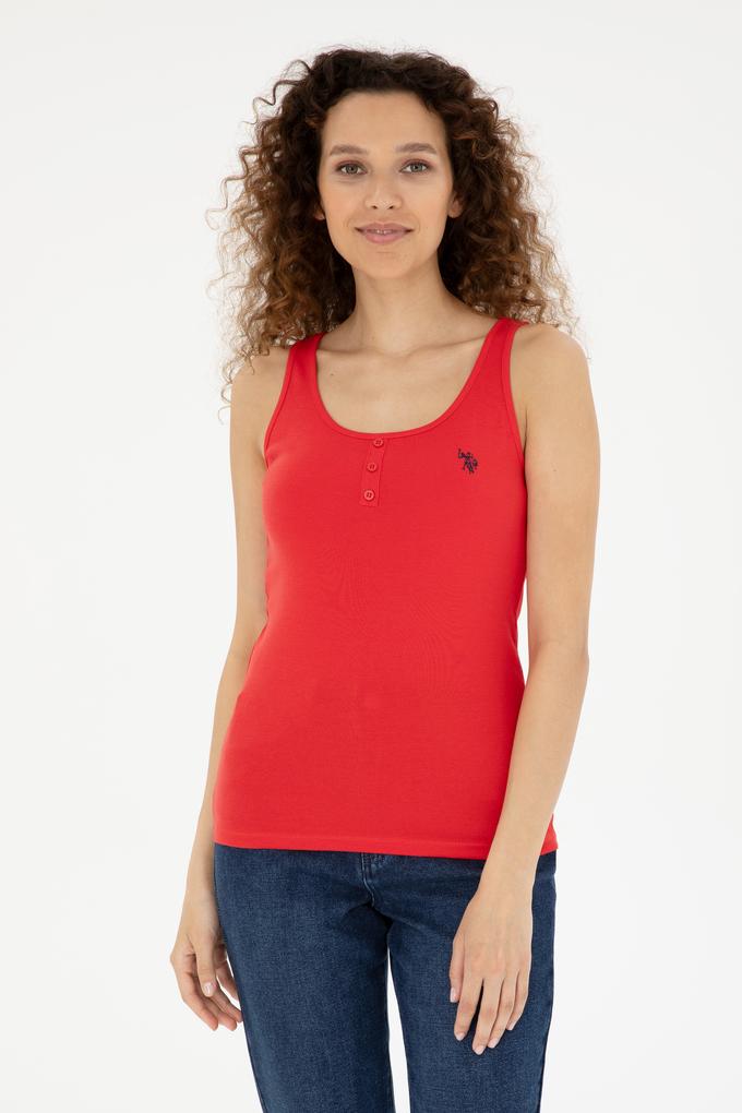 Kadın Kırmızı Kolsuz Bisiklet Yaka Basic Tişört