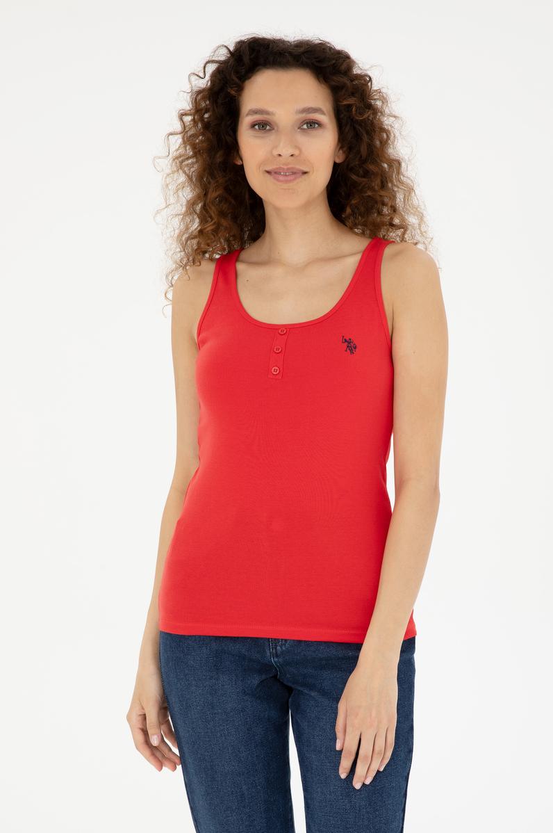 Kadın Kırmızı Kolsuz Bisiklet Yaka Basic Tişört