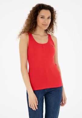 Kadın Kırmızı Kolsuz Bisiklet Yaka Basic Tişört - 50280059033