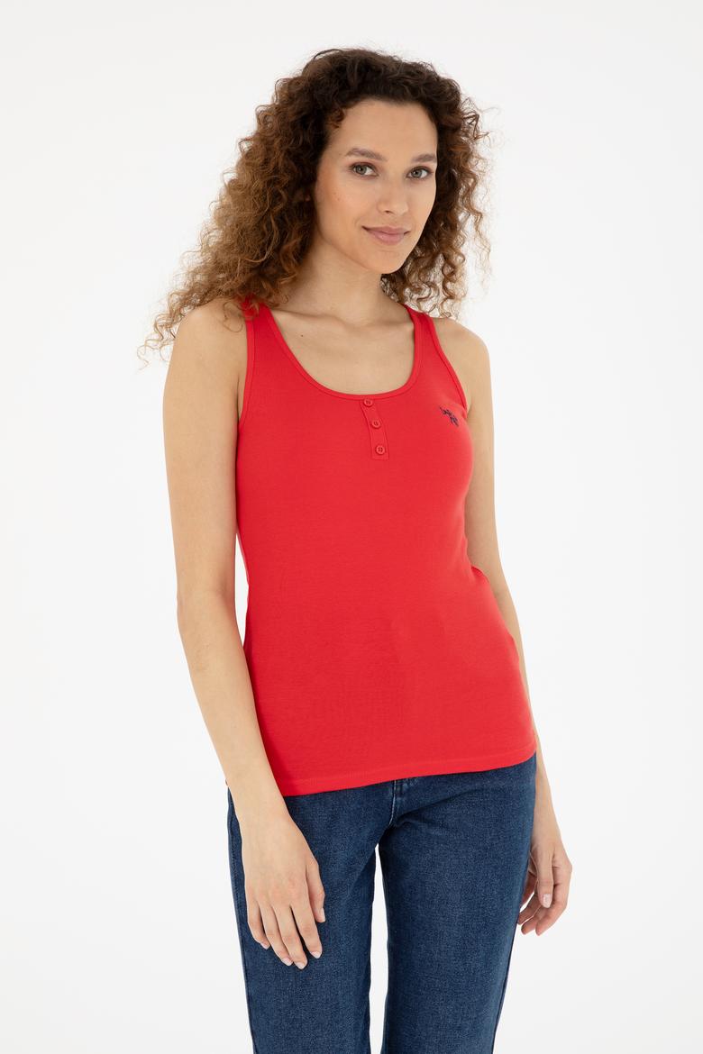 Kadın Kırmızı Kolsuz Bisiklet Yaka Basic Tişört - 50280059033