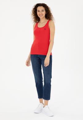 Kadın Kırmızı Kolsuz Bisiklet Yaka Basic Tişört - 50280059033