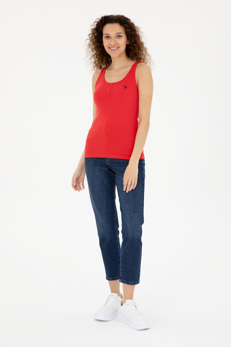 Kadın Kırmızı Kolsuz Bisiklet Yaka Basic Tişört - 50280059033