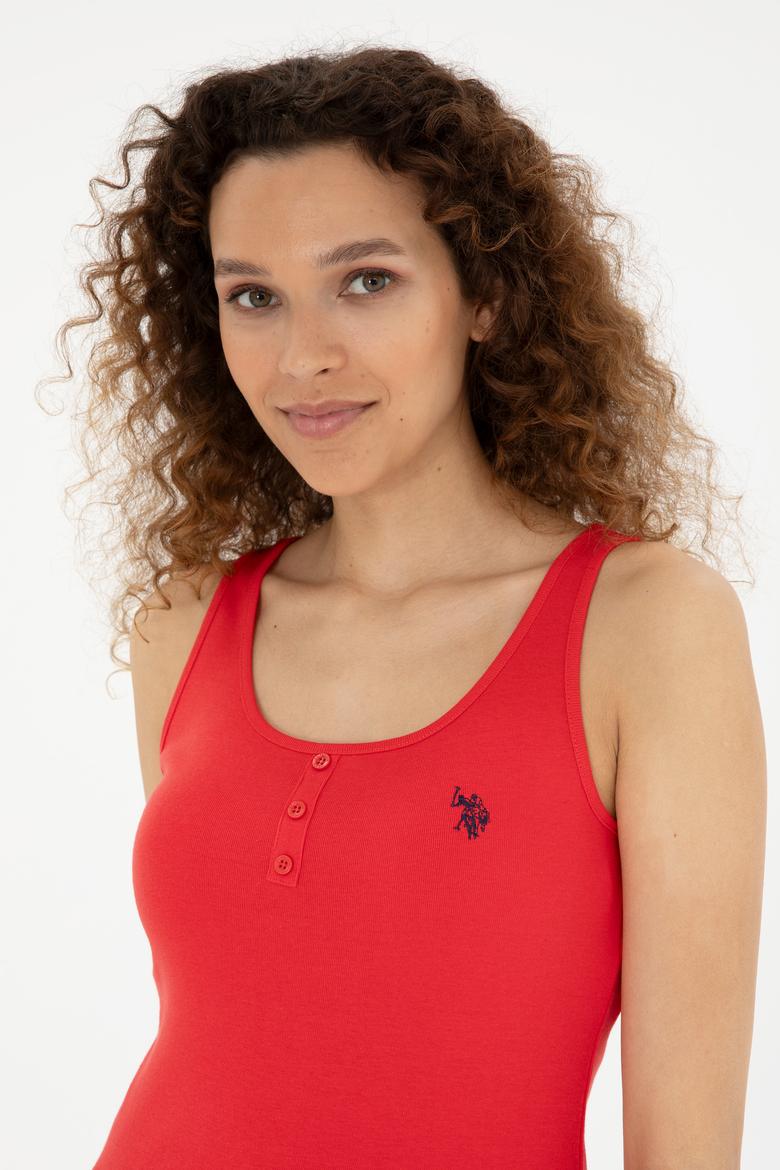 Kadın Kırmızı Kolsuz Bisiklet Yaka Basic Tişört - 50280059033