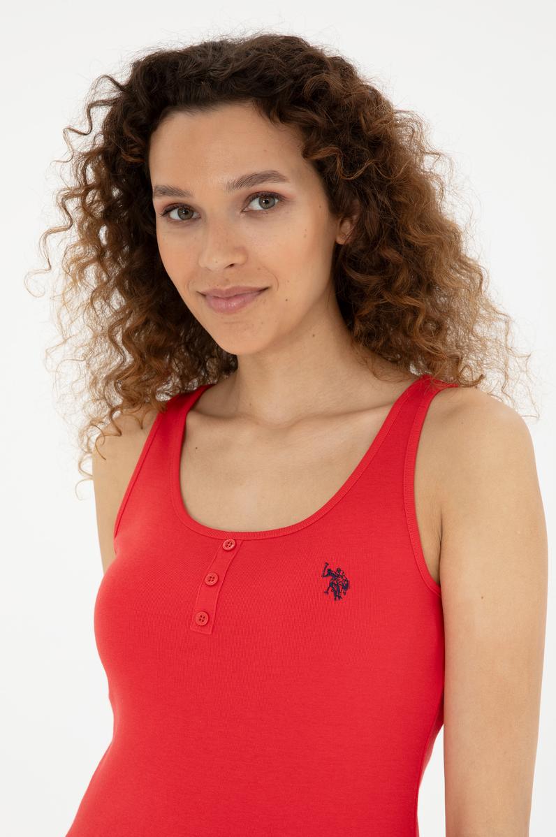 Kadın Kırmızı Kolsuz Bisiklet Yaka Basic Tişört