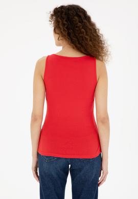 Kadın Kırmızı Kolsuz Bisiklet Yaka Basic Tişört - 50280059033