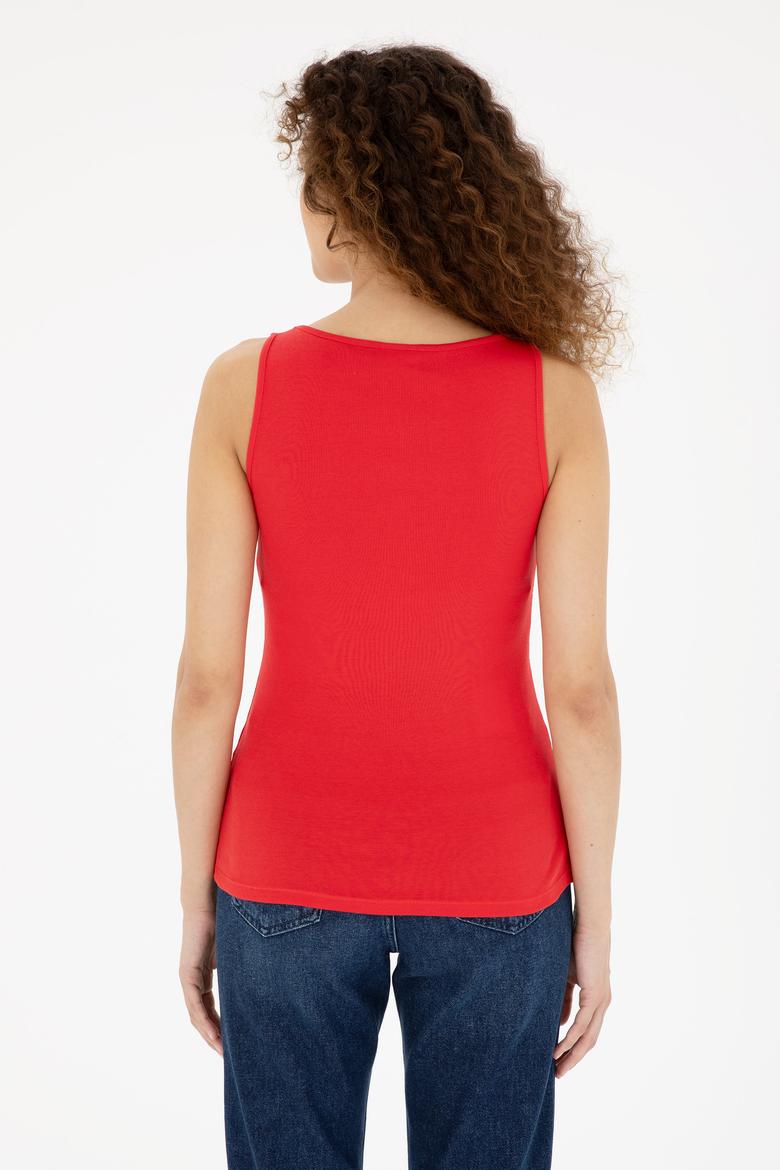 Kadın Kırmızı Kolsuz Bisiklet Yaka Basic Tişört - 50280059033