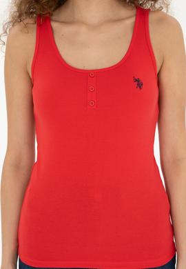 Kadın Kırmızı Kolsuz Bisiklet Yaka Basic Tişört - 50280059033