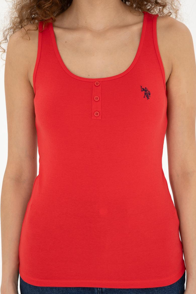 Kadın Kırmızı Kolsuz Bisiklet Yaka Basic Tişört - 50280059033