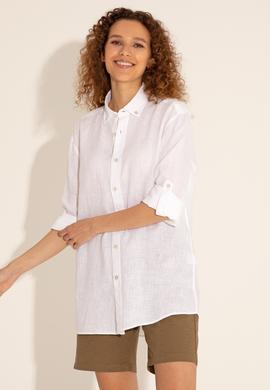 Beyaz Unisex Keten Gömlek - 50284324017