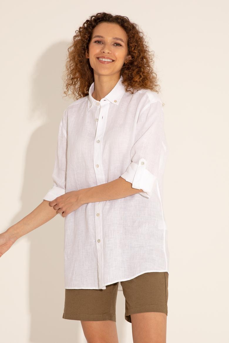 Beyaz Unisex Keten Gömlek - 50284324017