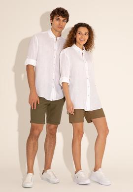 Beyaz Unisex Keten Gömlek - 50284324017