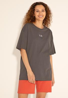 Erkek Comfort Fit Bisiklet Yaka Antrasit Tişört - 50289221051