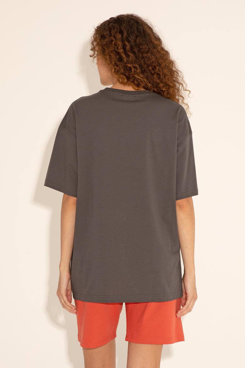 Erkek Comfort Fit Bisiklet Yaka Antrasit Tişört - 50289221051