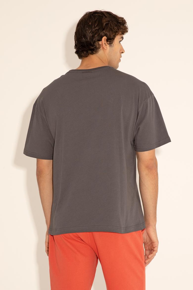 Erkek Comfort Fit Bisiklet Yaka Antrasit Tişört - 50289221051