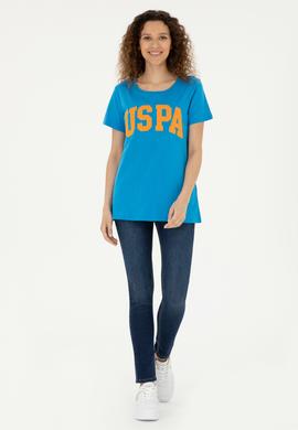 Kadın Saks Bisiklet Yaka Basic Tişört - 50280036032