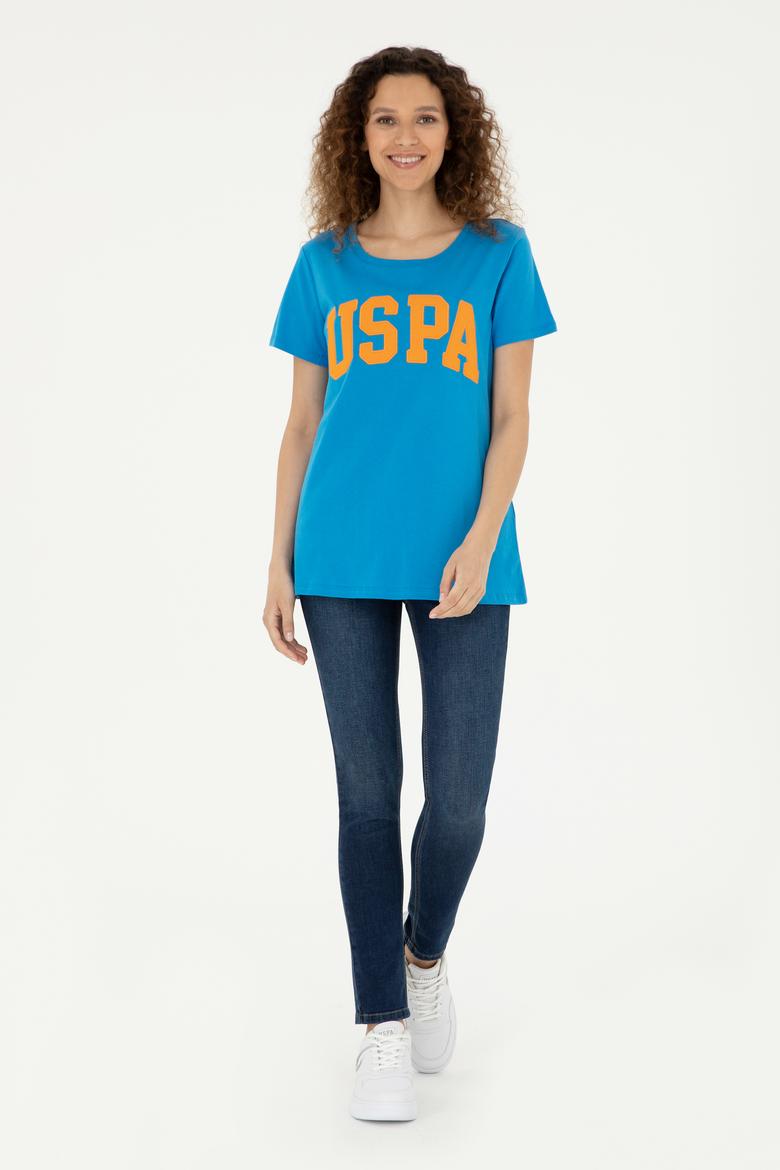 Kadın Saks Bisiklet Yaka Basic Tişört - 50280036032