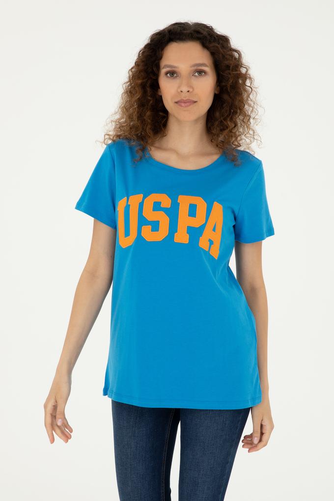 Kadın Saks Bisiklet Yaka Basic Tişört