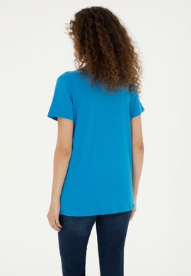 Kadın Saks Bisiklet Yaka Basic Tişört - 50280036032