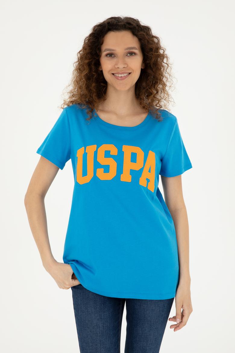 Kadın Saks Bisiklet Yaka Basic Tişört - 50280036032