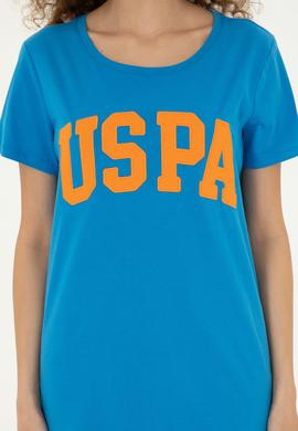 Kadın Saks Bisiklet Yaka Basic Tişört - 50280036032