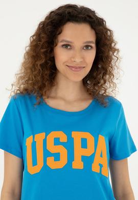 Kadın Saks Bisiklet Yaka Basic Tişört - 50280036032